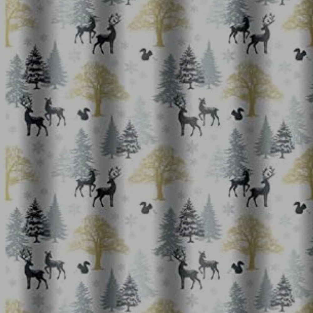 Winter Woodland Deer Shower Curtain Set Snowflakes Trees 150*200